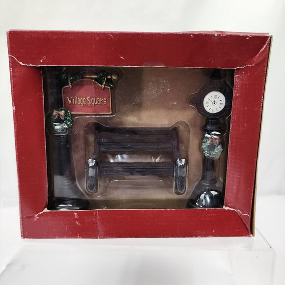 Mervyns Village Square 2001 Christmas Decoration Bench Clock Sign Pole NIB - Picture 1 of 7